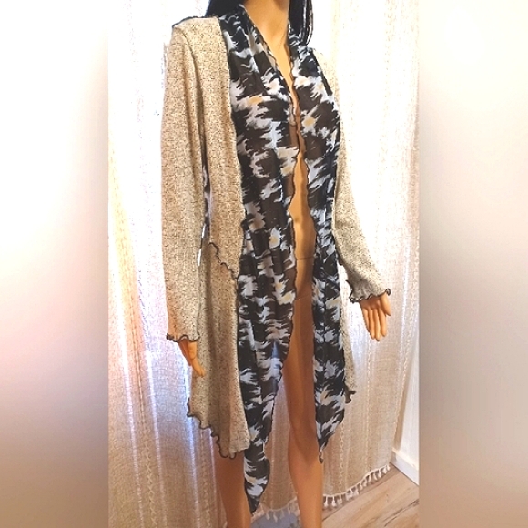 Vintage K.d. Spring Cardigan Black Pipe Stitching Faux Scarf Embroidered… - Picture 5 of 15